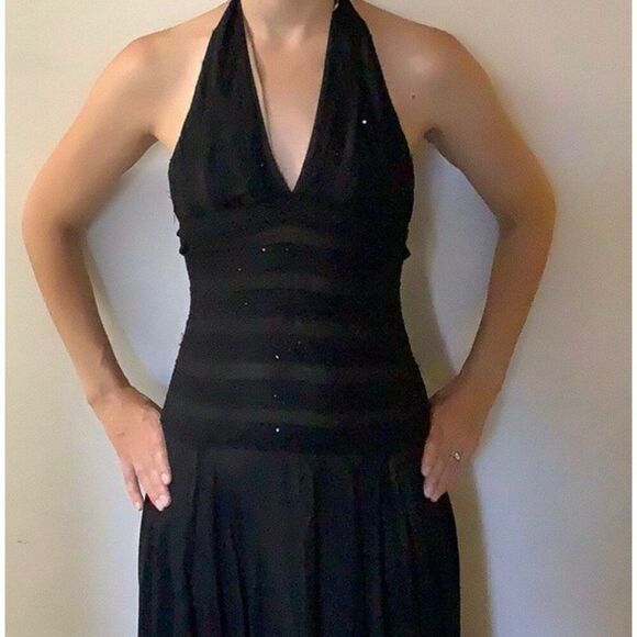 Bcbg Maxazria Solid Black Halter Tank Silk MIDI Dress Xs Petite - Picture 2 of 8